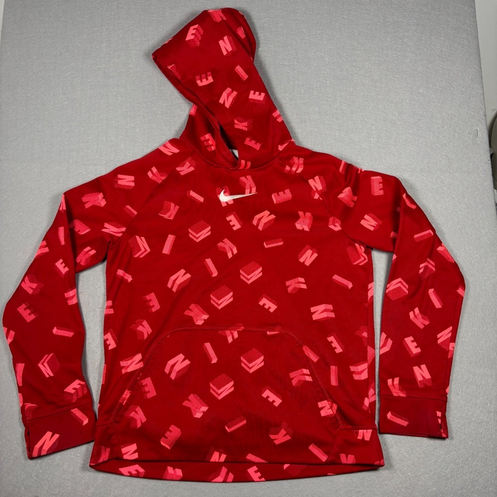 Nike Big Kids Hoodie Therma‎ Fit Training Size XL Red All-over Print Boys Girls
